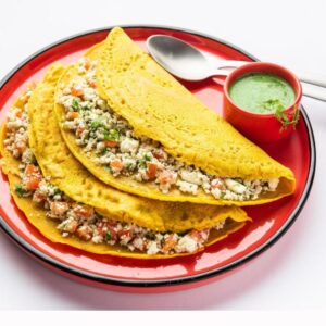 Stuffed Paneer Chilla (Qty: 4pieces) with dahi and pickles